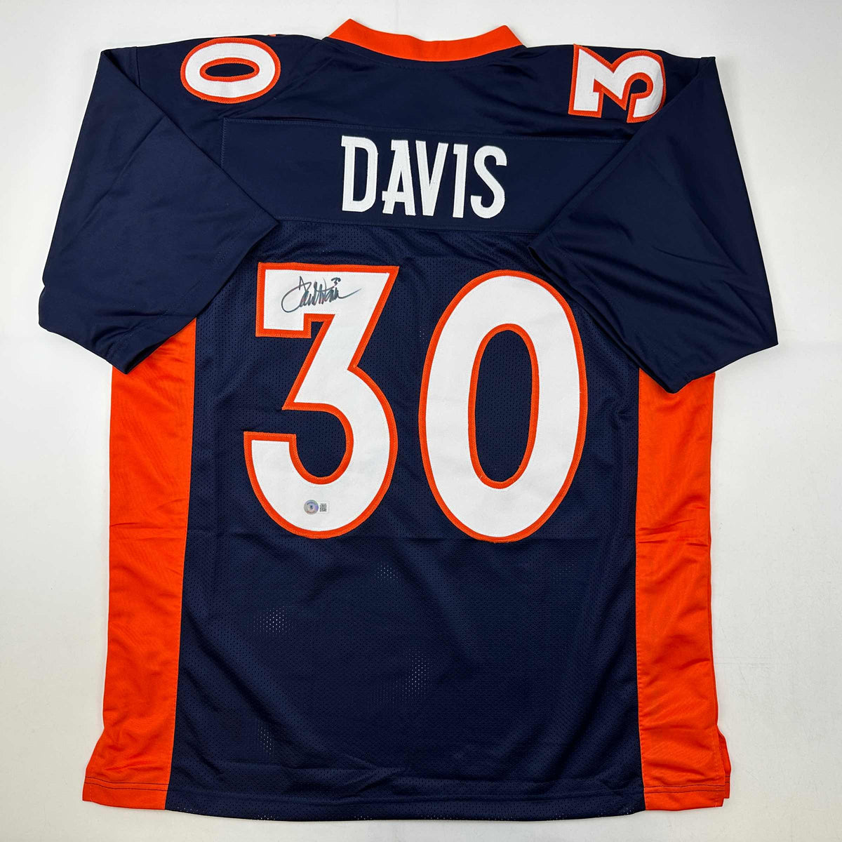 Autographed/Signed Terrell Davis Denver Blue Football Jersey Beckett BAS COA