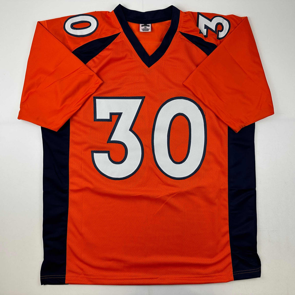 Autographed/Signed Terrell Davis Denver Orange Football Jersey Beckett BAS COA