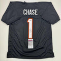 Autographed/Signed Ja'Marr Chase Cincinnati Black Football Jersey JSA COA