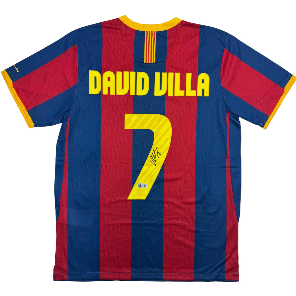 Autographed/Signed David Villa FC Barcelona Blue Soccer Jersey Beckett BAS COA
