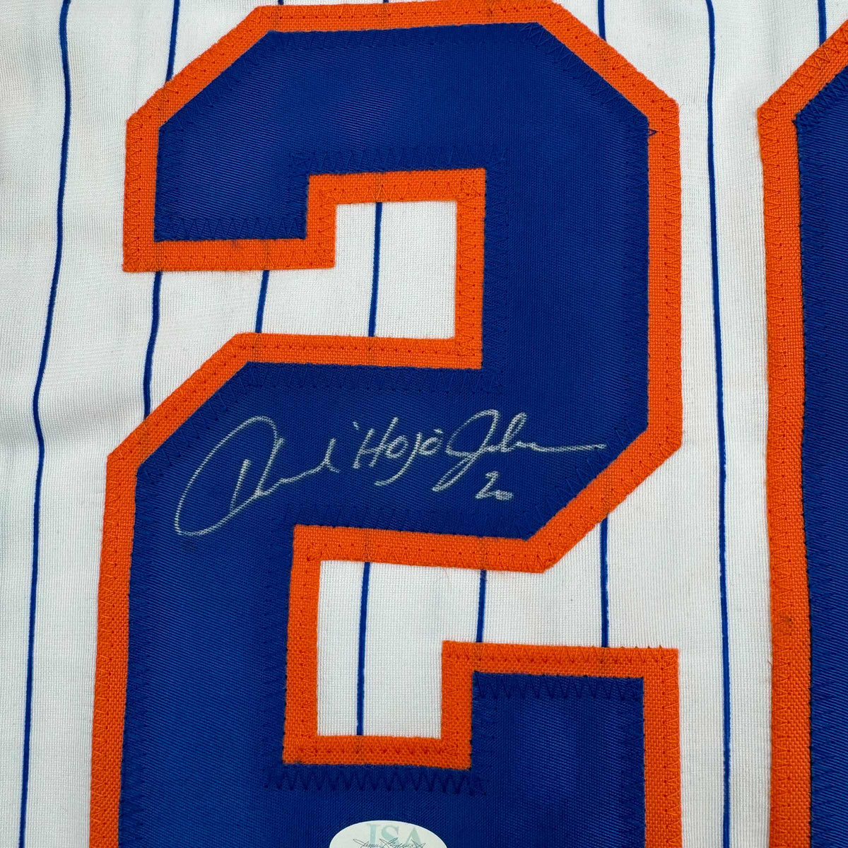 Autographed/Signed Howard Johnson HOJO New York Pinstripe Baseball Jersey JSA COA