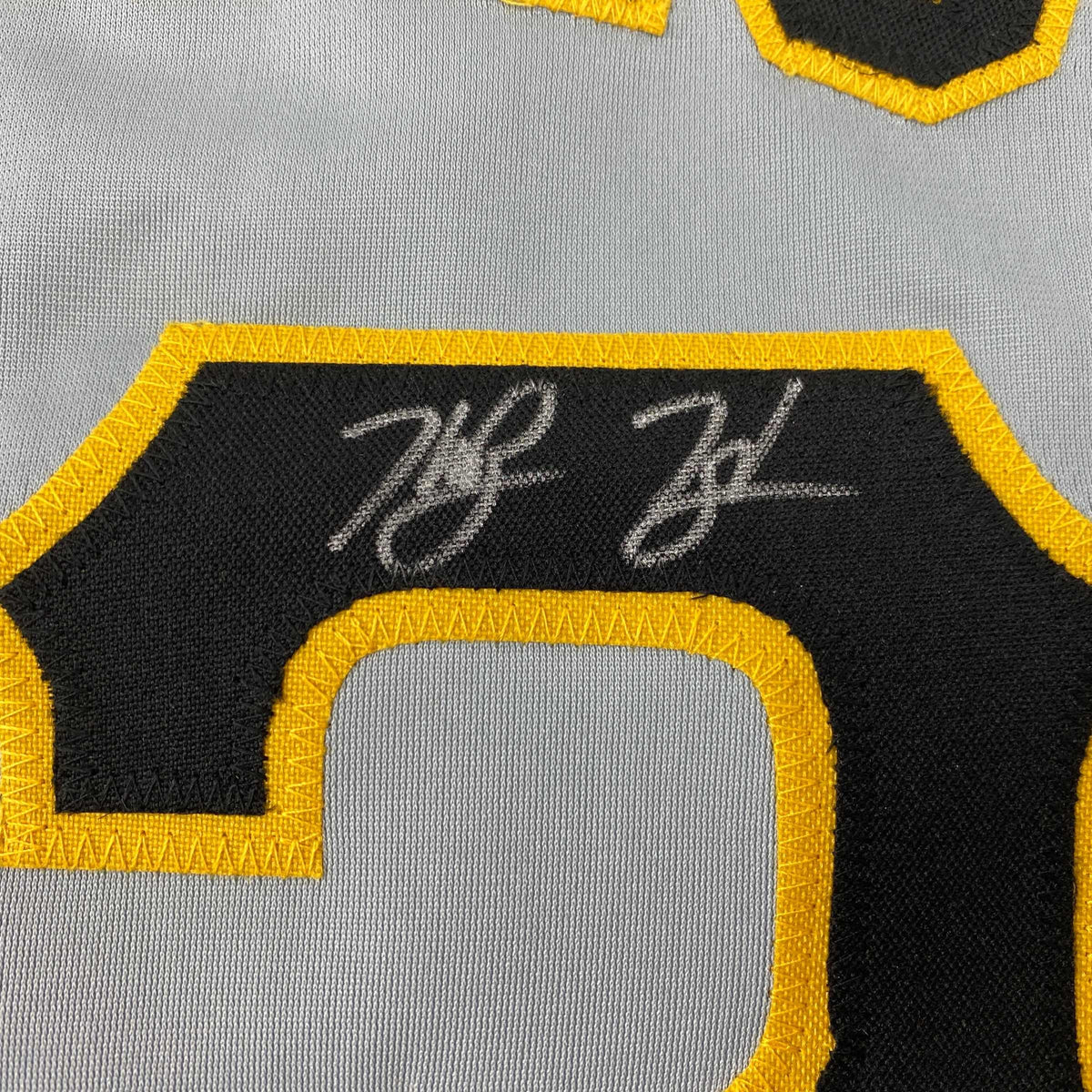 Autographed/Signed Ke'Bryan Hayes Pittsburgh Grey Baseball Jersey Beckett BAS COA