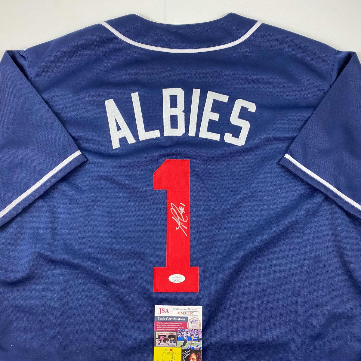 Autographed/Signed Ozzie Albies Atlanta Blue Baseball Jersey JSA COA