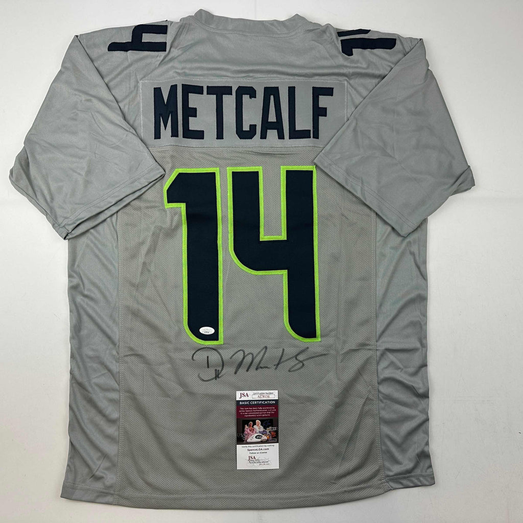 Autographed/Signed DK D.K. Metcalf Seattle Grey Football Jersey JSA COA