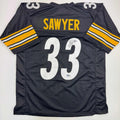Autographed/Signed Jack Sawyer Pittsburgh Black Football Jersey Beckett BAS COA