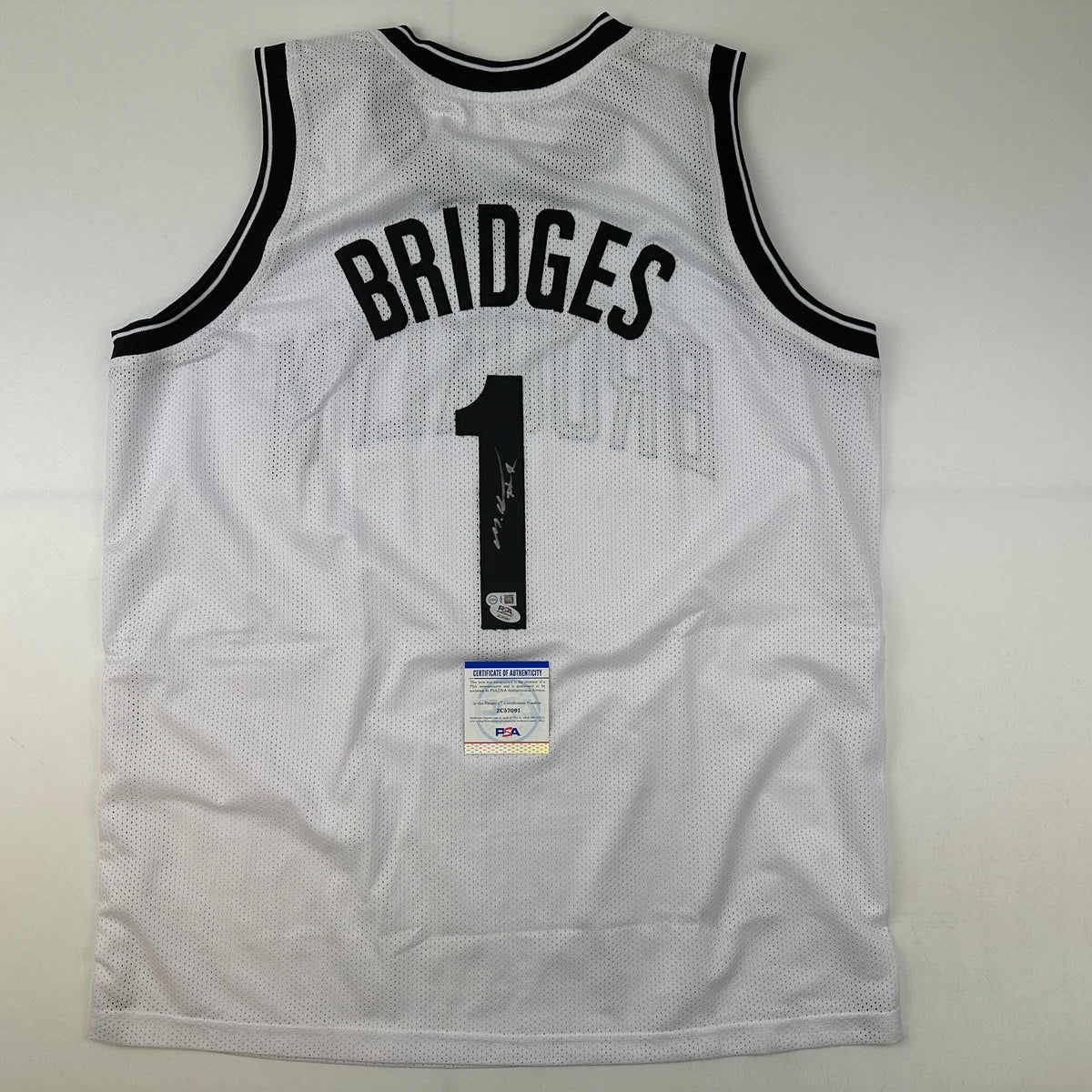 Autographed/Signed Mikal Bridges Brooklyn White Basketball Jersey Beckett BAS COA