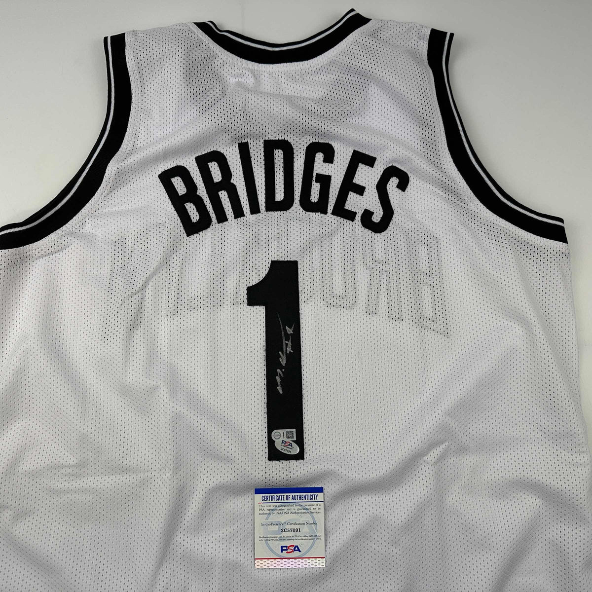 Autographed/Signed Mikal Bridges Brooklyn White Basketball Jersey Beckett BAS COA