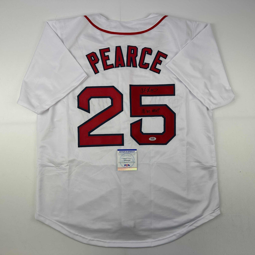 Autographed/Signed Steve Pearce 18 WS MVP Boston White Baseball Jersey PSA/DNA COA