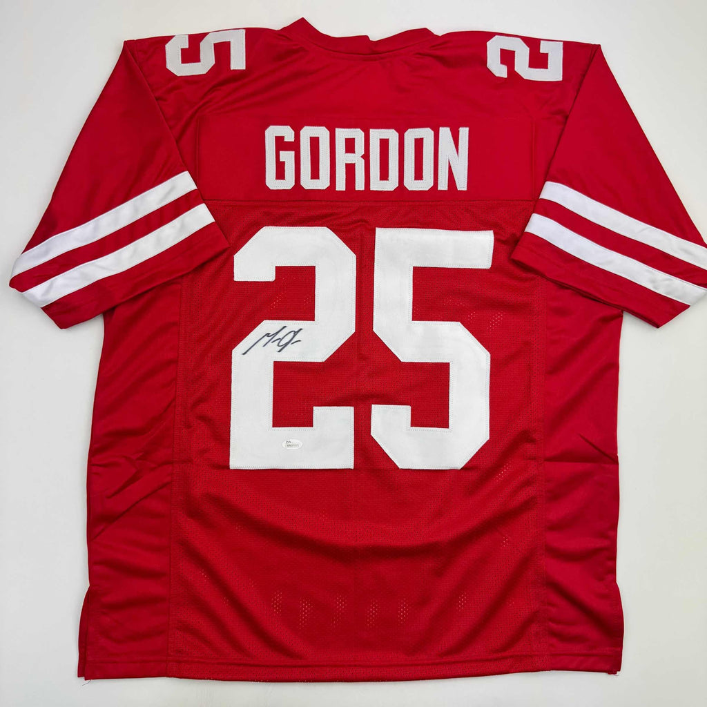 Autographed/Signed Melvin Gordon Wisconsin Red College Football Jersey JSA COA