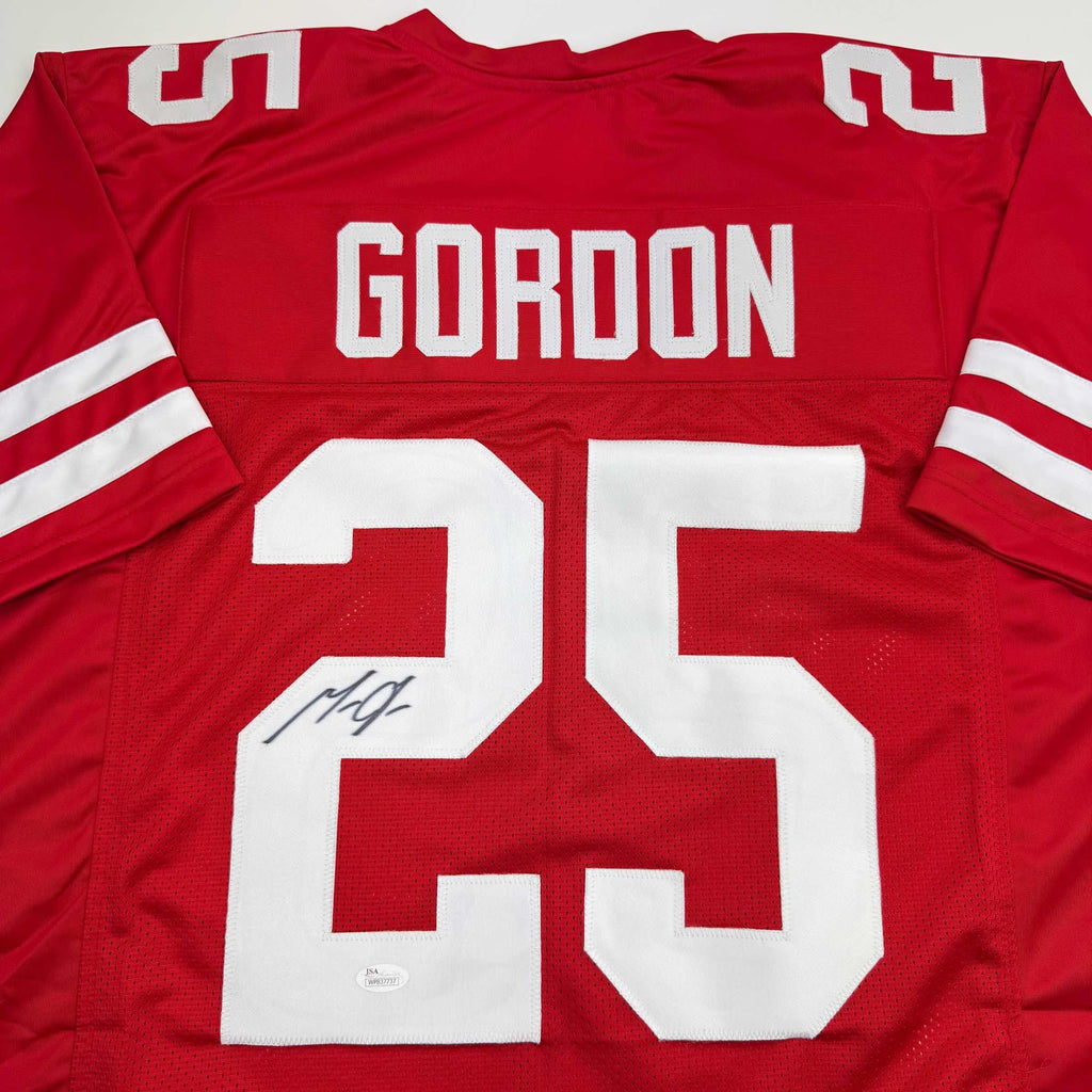 Autographed/Signed Melvin Gordon Wisconsin Red College Football Jersey JSA COA