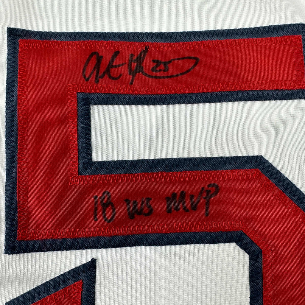 Autographed/Signed Steve Pearce 18 WS MVP Boston White Baseball Jersey PSA/DNA COA