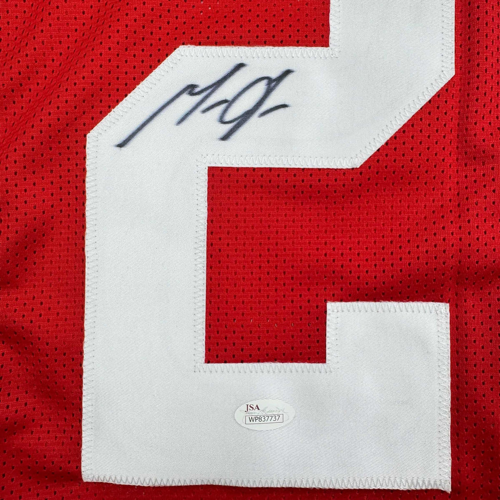 Autographed/Signed Melvin Gordon Wisconsin Red College Football Jersey JSA COA