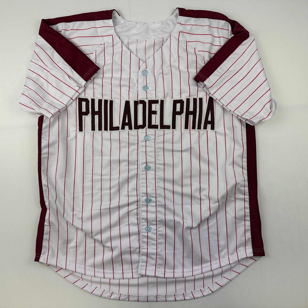 Autographed/Signed Pete Rose Philadelphia Pinstripe Baseball Jersey JSA COA