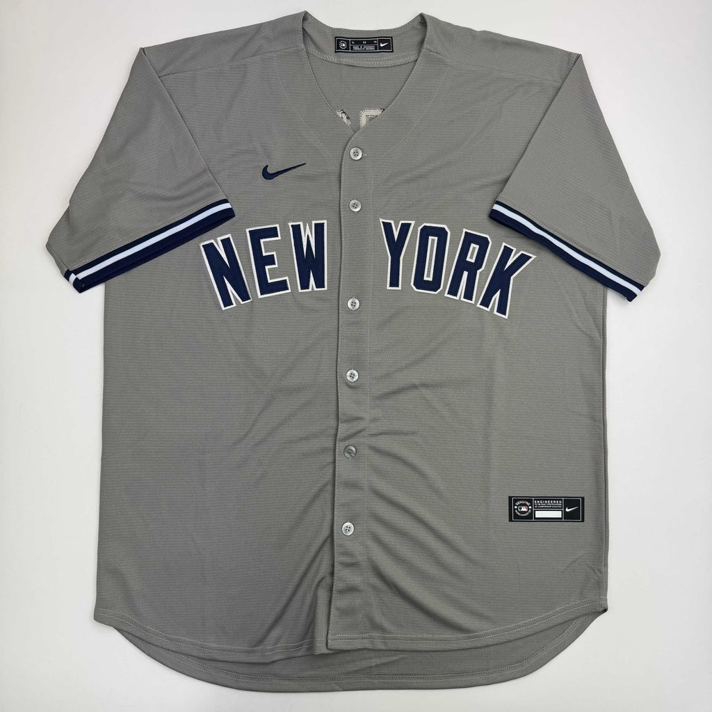 Autographed/Signed Aaron Judge New York Yankees Authentic Majestic Grey Baseball Jersey Fanatics COA