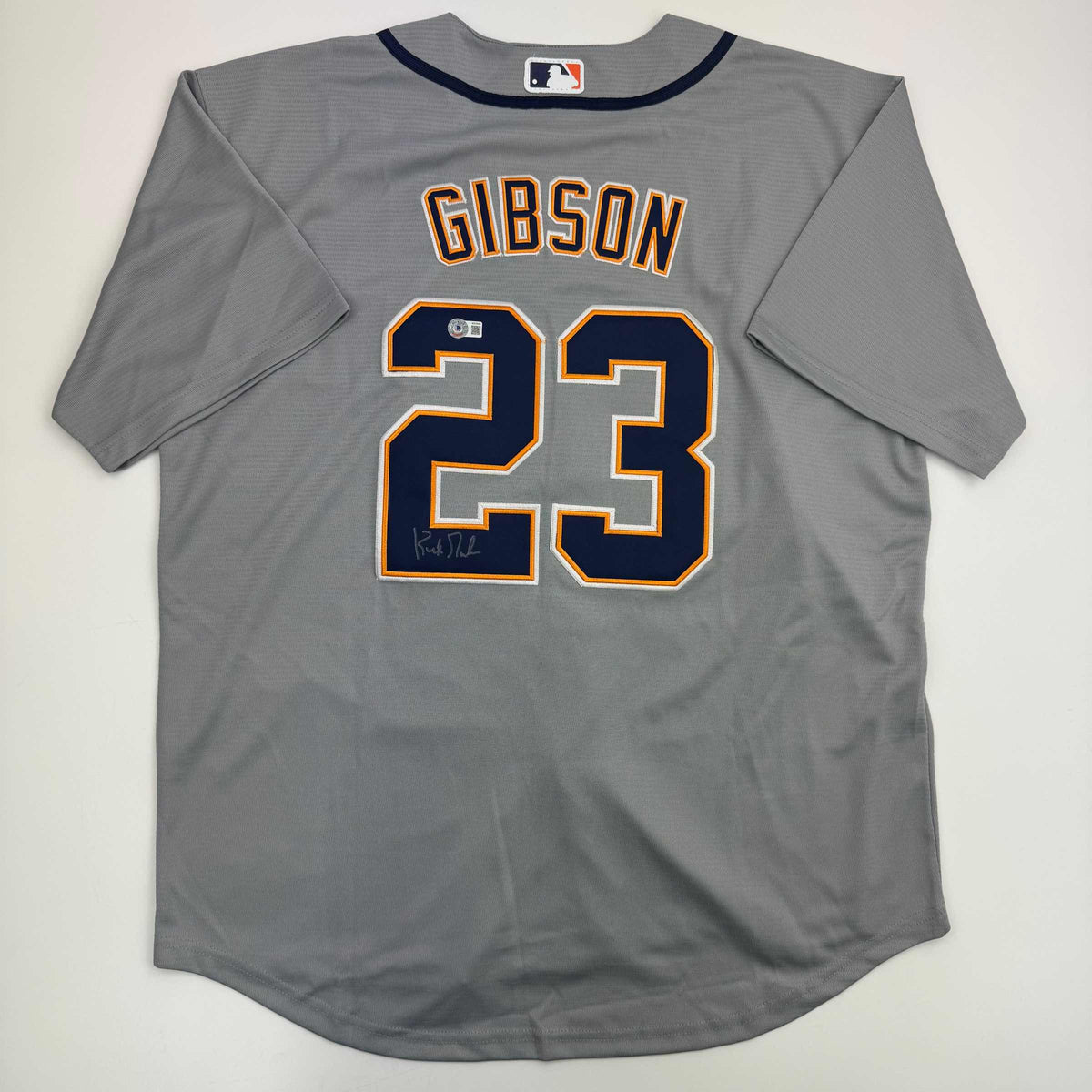 Autographed/Signed Kirk Gibson Detroit Tigers Grey Baseball Jersey Beckett BAS COA
