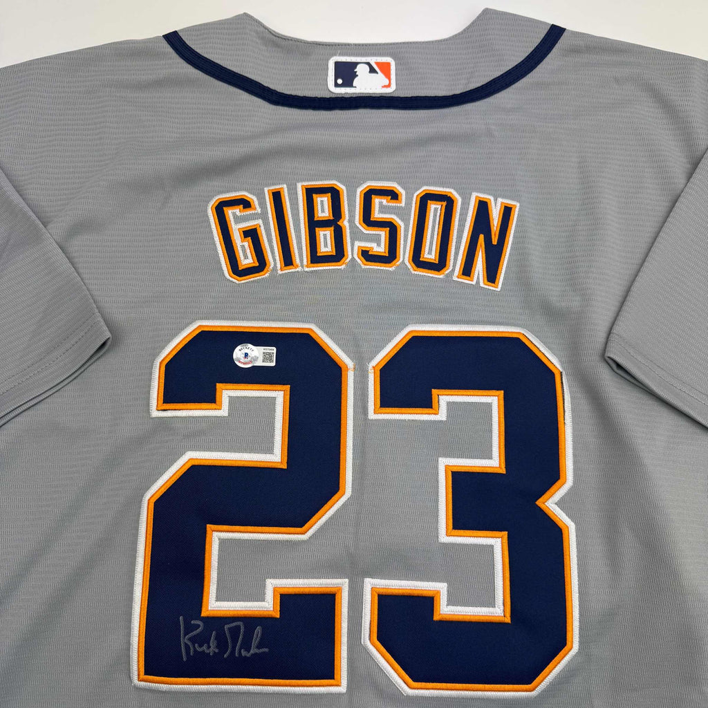 Autographed/Signed Kirk Gibson Detroit Tigers Grey Baseball Jersey Beckett BAS COA