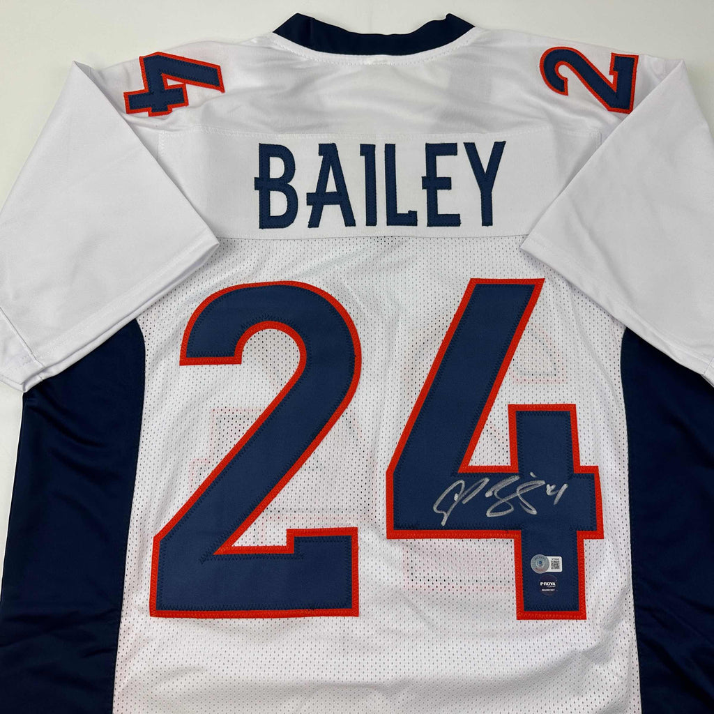 Autographed/Signed Champ Bailey Denver White Football Jersey Beckett BAS COA