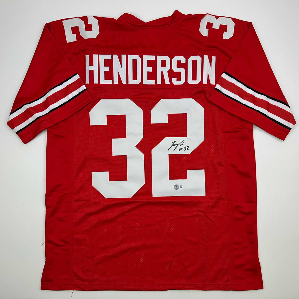 Autographed/Signed TreVeyon Henderson Ohio State Red College Football Jersey Beckett BAS COA