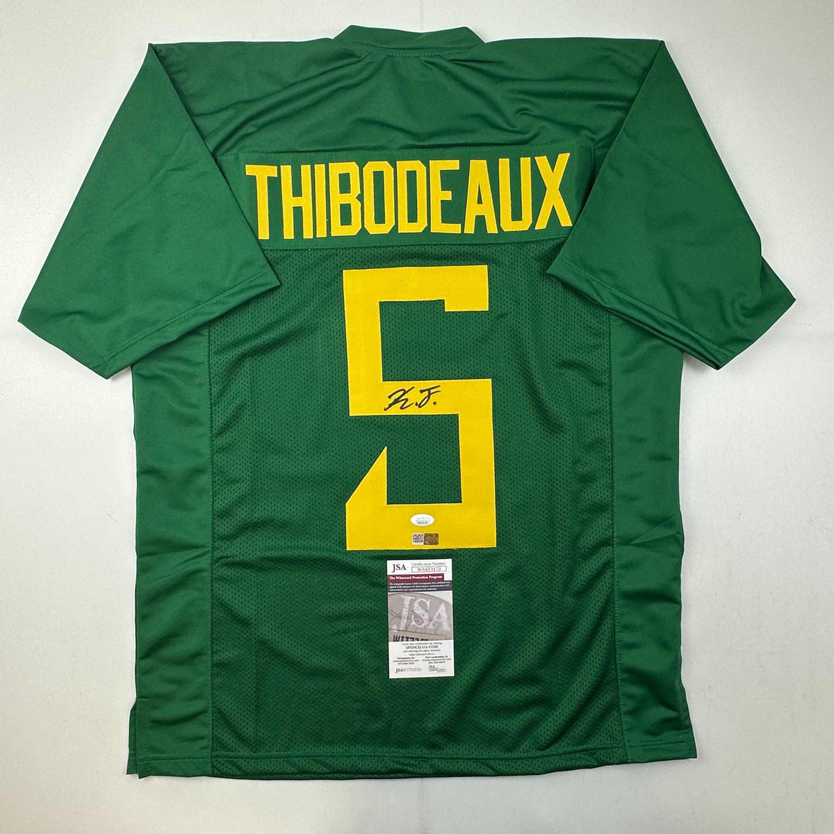 Autographed/Signed Kayvon Thibodeaux Oregon Green College Football Jersey JSA COA