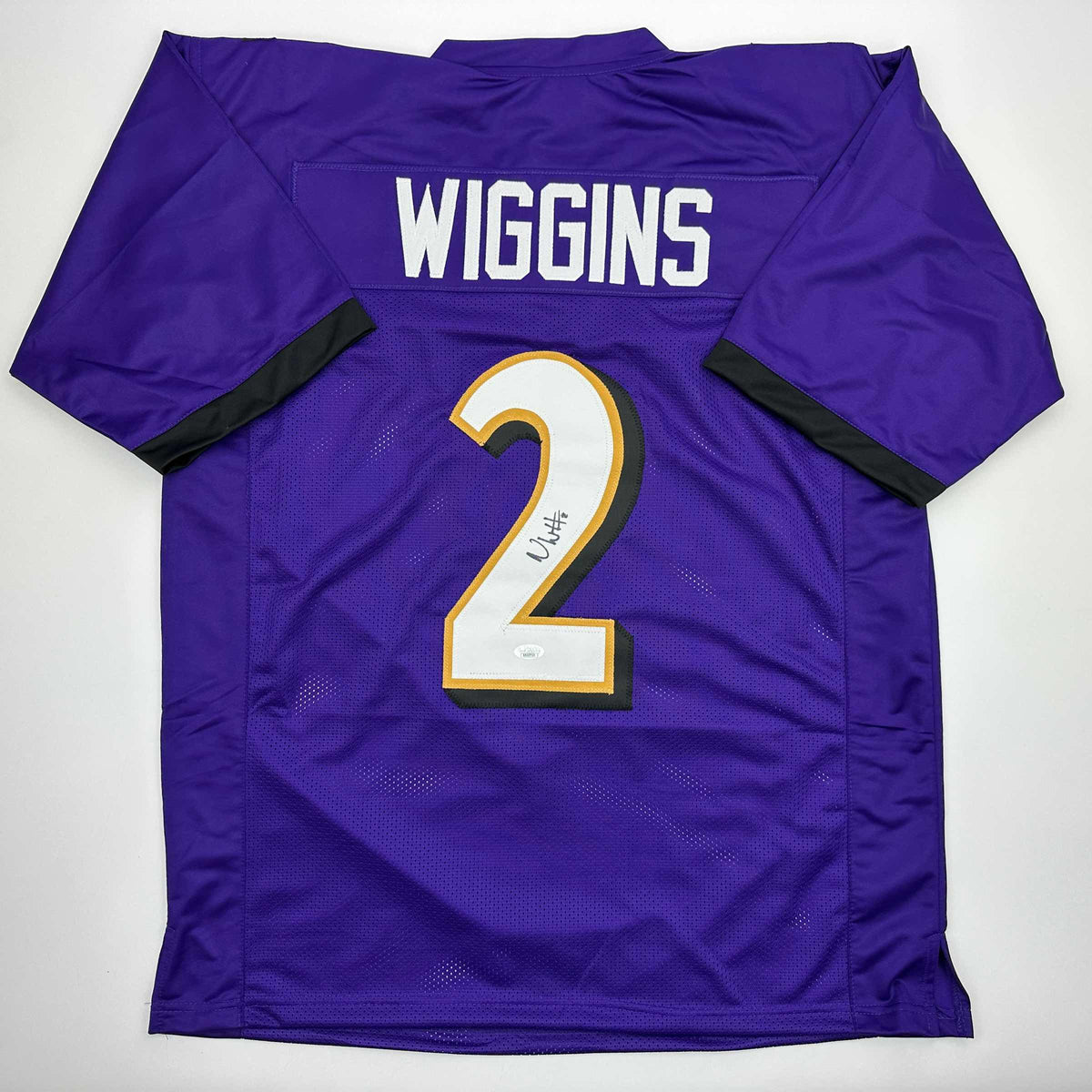 Autographed/Signed Nate Wiggins Baltimore Purple Football Jersey JSA COA