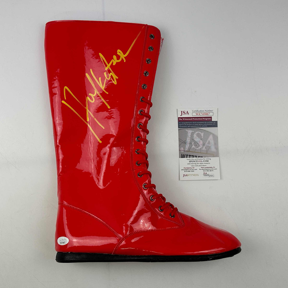 Autographed/Signed Hulk Hogan Red WWE WWF Wrestling Boot/Shoe JSA COA Auto