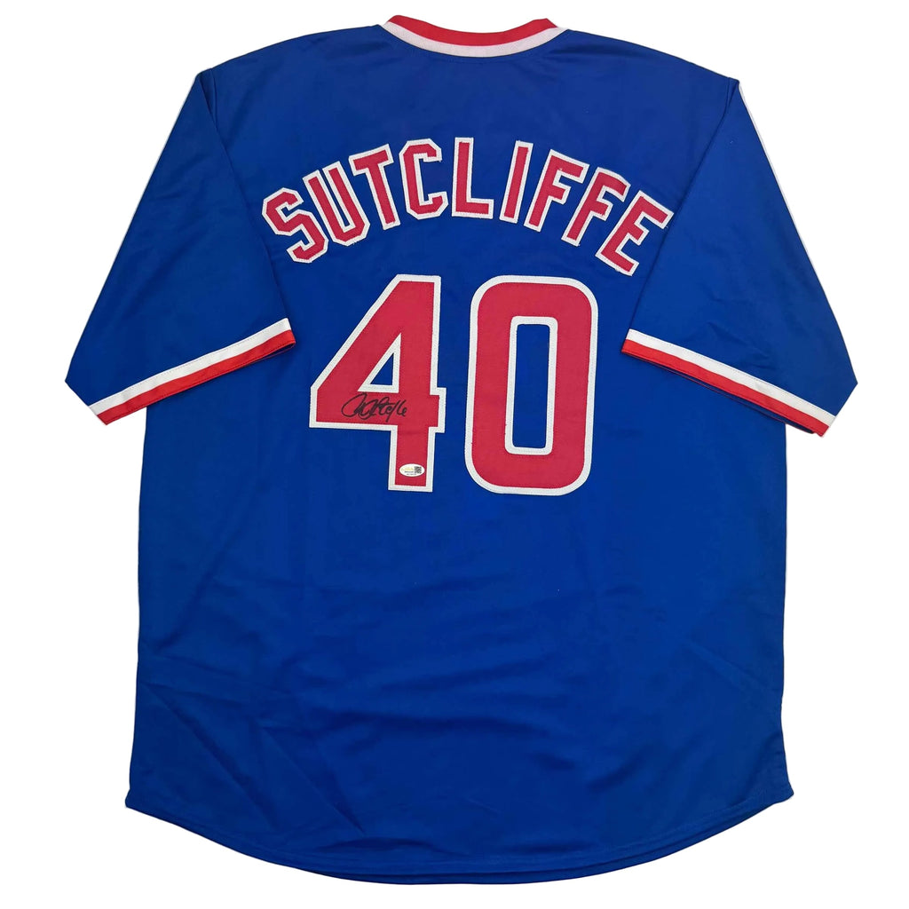 Autographed/Signed Rick Sutcliffe Chicago Blue Baseball Jersey Beckett BAS COA