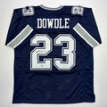 Autographed/Signed Rico Dowdle Dallas Blue Football Jersey Beckett BAS COA