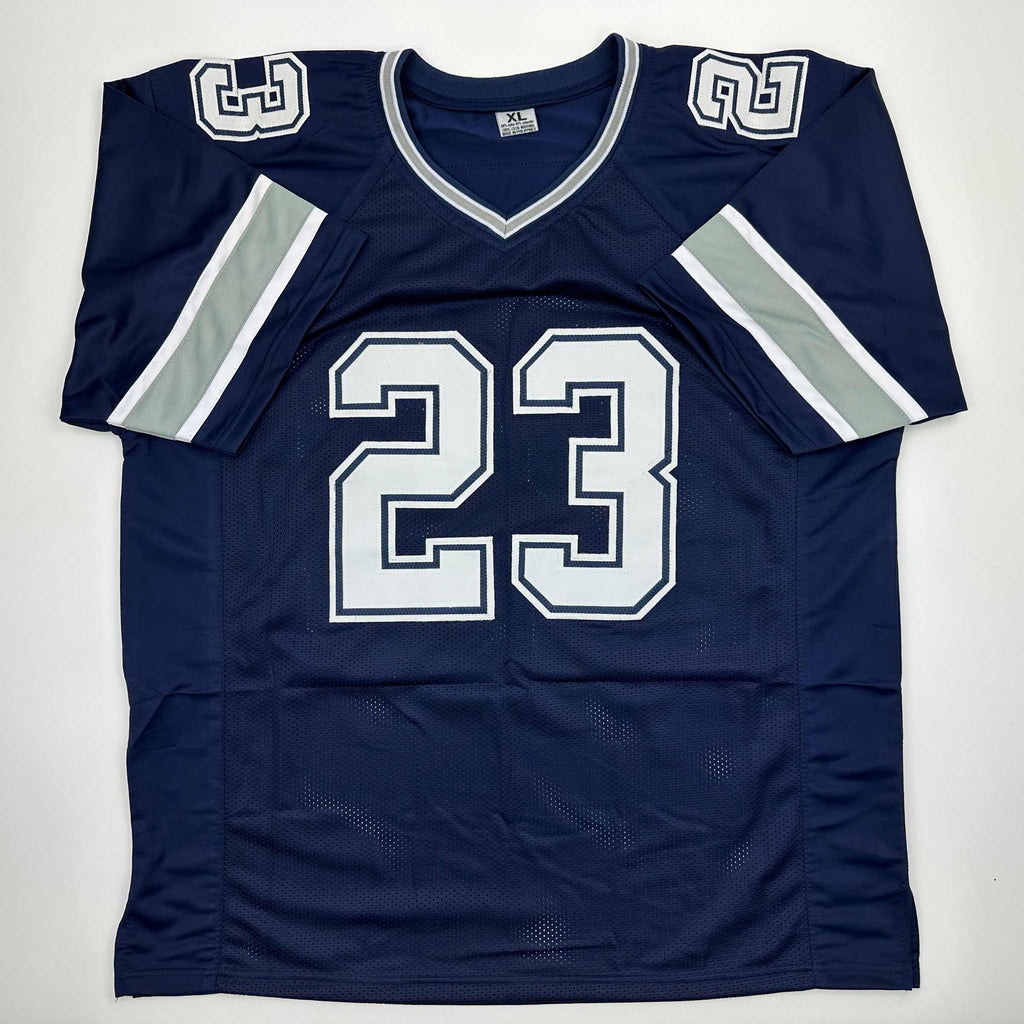 Autographed/Signed Rico Dowdle Dallas Blue Football Jersey Beckett BAS COA
