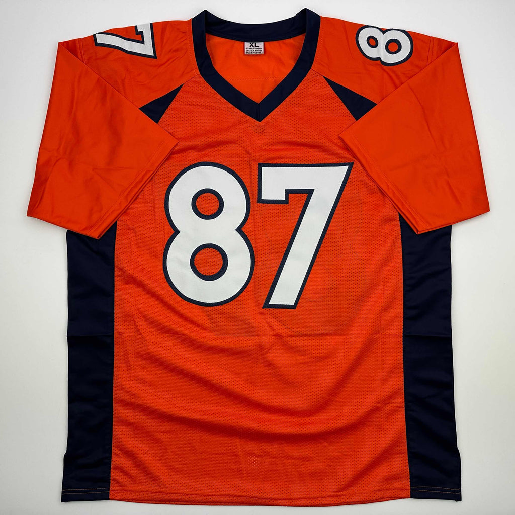 Autographed/Signed Ed McCaffrey 2x SB Champs Denver Orange Football Jersey Beckett BAS COA