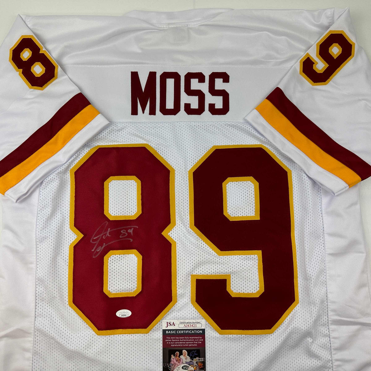 Autographed/Signed Santana Moss Washington White Football Jersey JSA COA