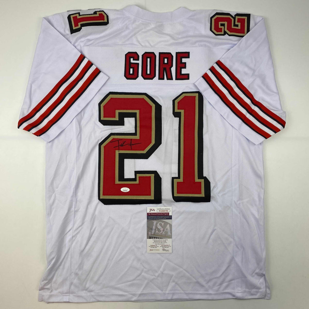Autographed/Signed Frank Gore San Francisco White Retro Football Jersey JSA COA