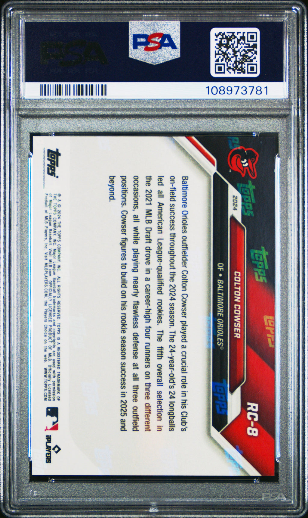 Graded 2024 Topps Now Colton Cowser #RC8 Rookie Cup Team Set Rookie RC Baseball Card PSA 10 Gem Mint