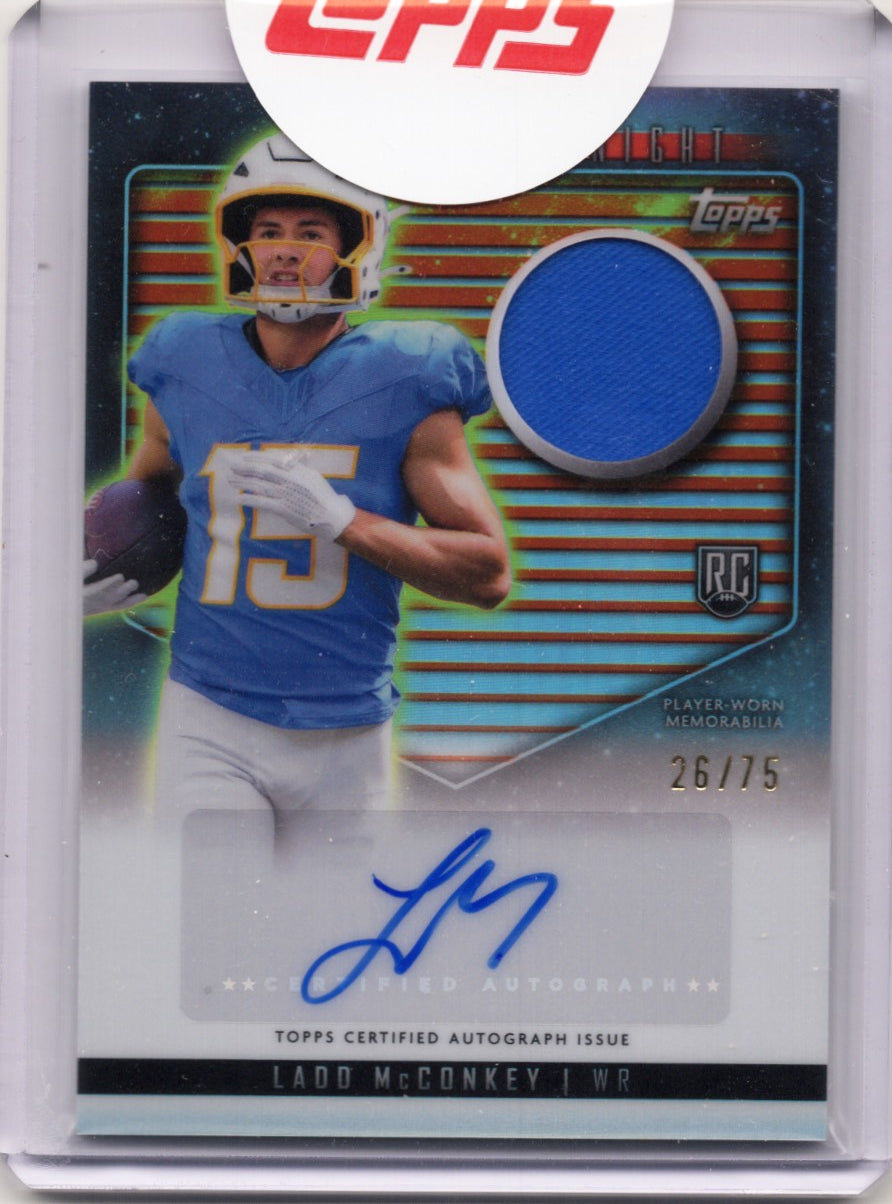 2024 Topps Midnight Ladd McConkey #RJALMC Rookie Jersey Dusk Auto /75 Los Angeles Chargers Rookie RC Football Card