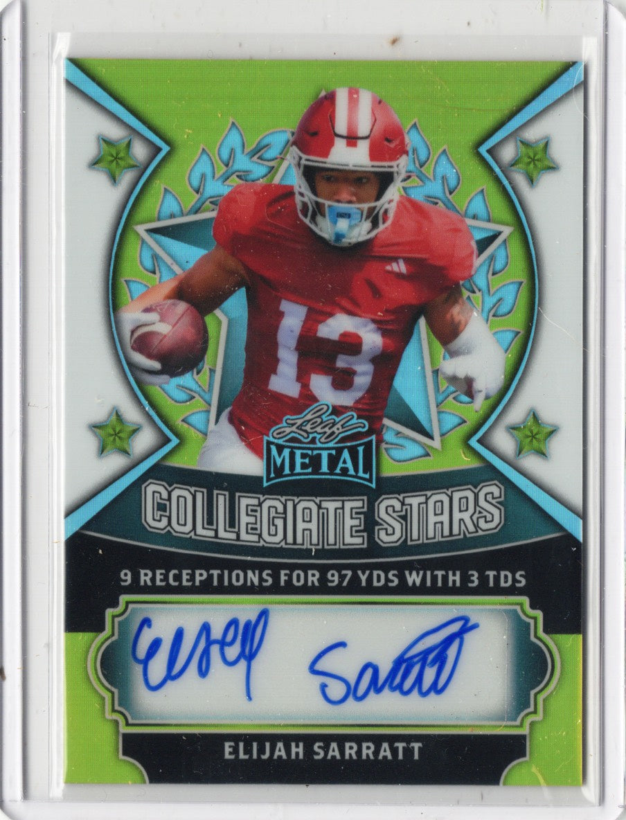 2025 Leaf Metal Elijah Sarrratt #CSES1 Collegiate Stars Auto /9 Indiana Hoosiers Rookie RC Football Card
