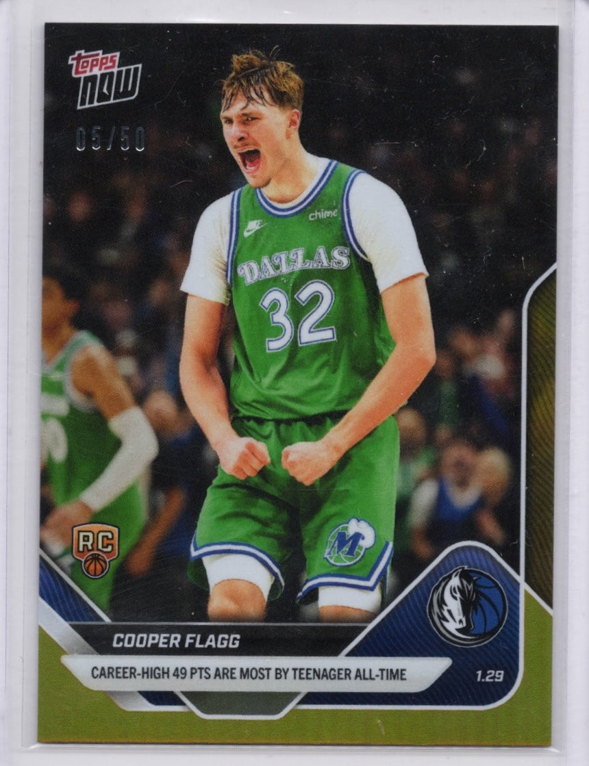 2025 Topps Now Cooper Flagg #150 Gold Foil /50 Dallas Mavericks Rookie RC Basketball Card