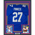 Framed Autographed/Signed Jason Pinnock 35x39 New York Blue Football Jersey PSA/DNA COA