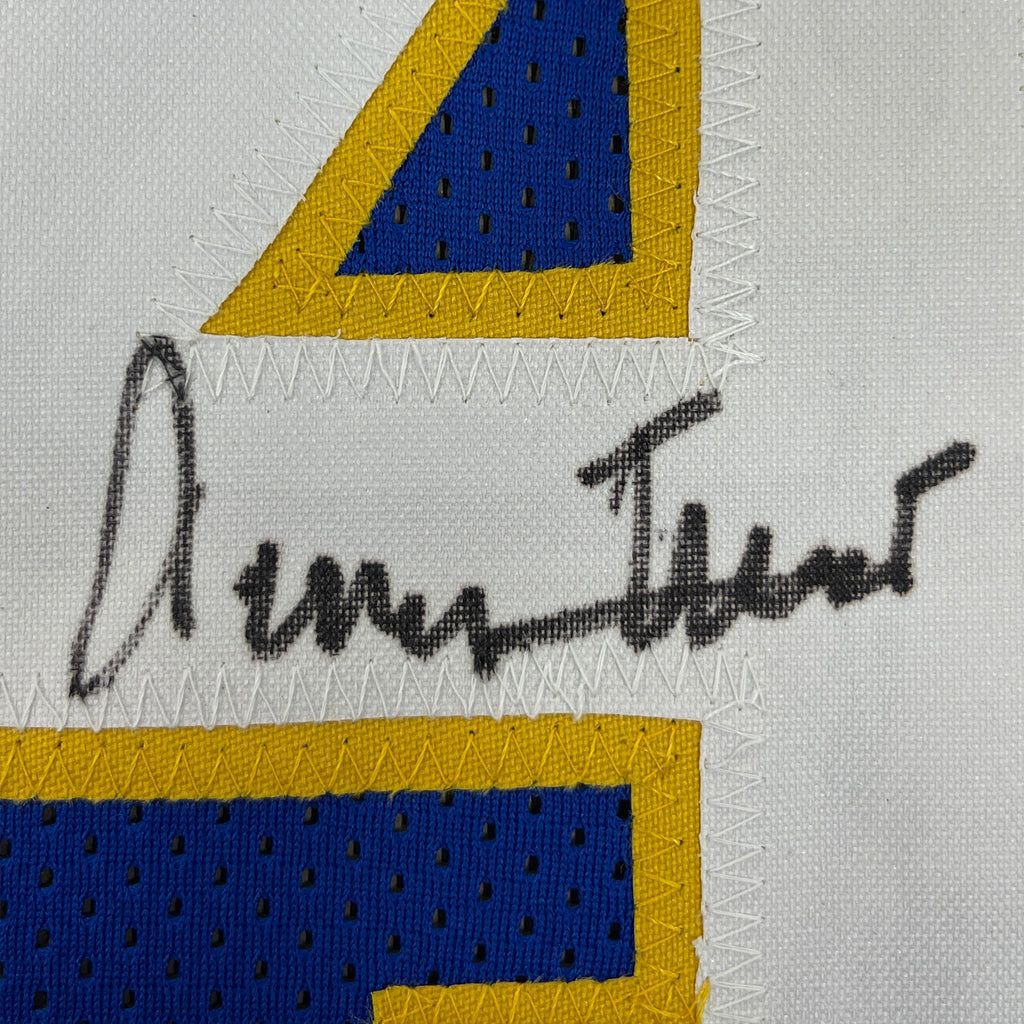 Framed Autographed/Signed Jerry West 35x39 West Virginia Blue College Basketball Jersey JSA COA