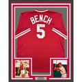 Framed Autographed/Signed Johnny Bench 35x39 HOF 89 Cincinnati Red Baseball Jersey Beckett BAS COA