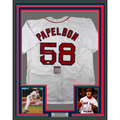 Framed Autographed/Signed Jonathan Papelbon 35x39 Boston White Baseball Jersey JSA COA