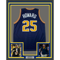 Framed Autographed/Signed Juwan Howard 35x39 Michigan Blue College Basketball Jersey Beckett BAS COA