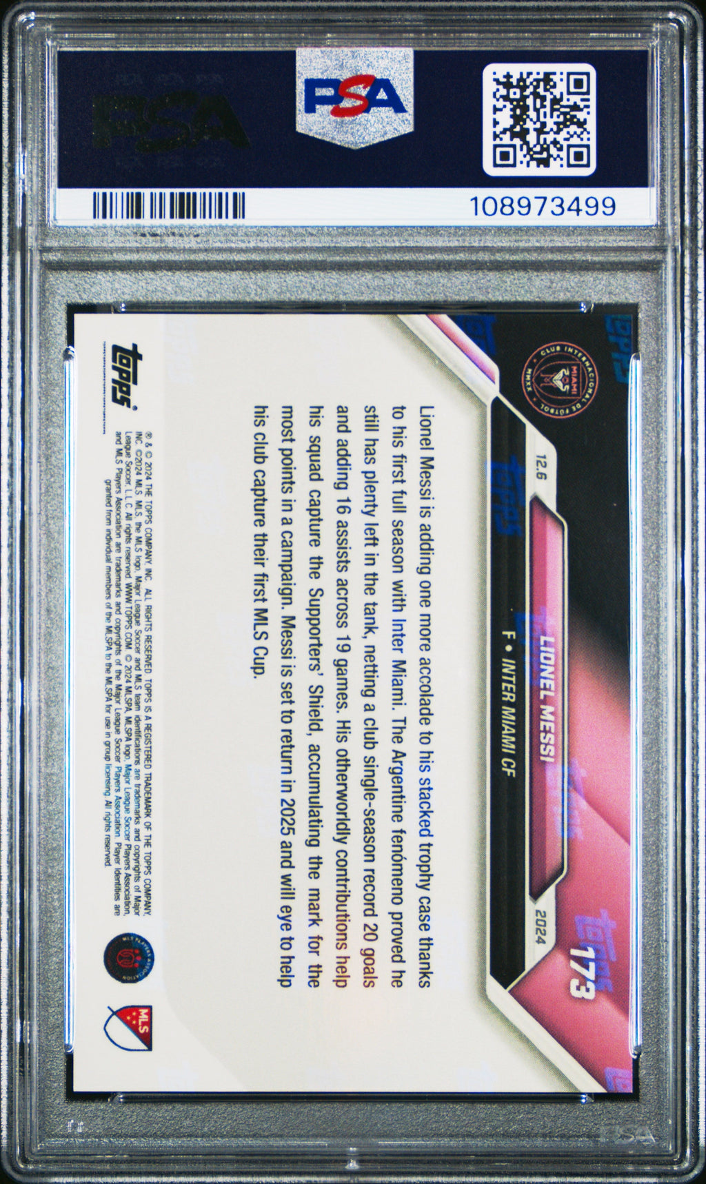 Graded 2024 Topps Now MLS Lionel Messi #173 Blue /49 Soccer Card PSA 10 Gem Mint