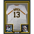 Framed Autographed/Signed Ke'Bryan Hayes 35x39 Pittsburgh White Baseball Jersey Beckett BAS COA