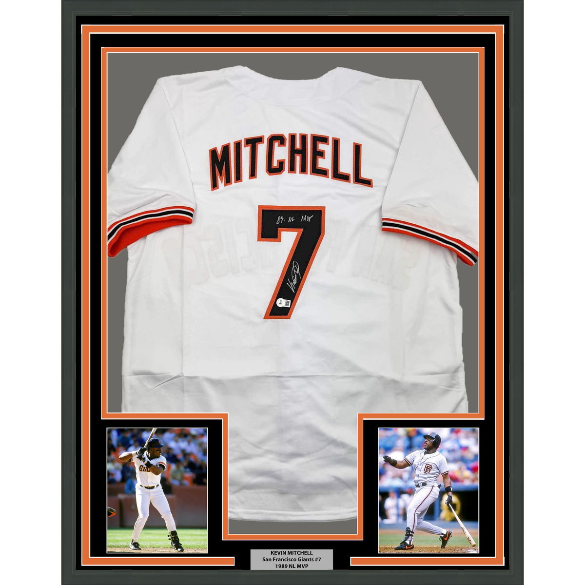 Framed Autographed/Signed Kevin Mitchell "89 MVP" 35x39 San Francisco White Baseball Jersey Beckett BAS COA