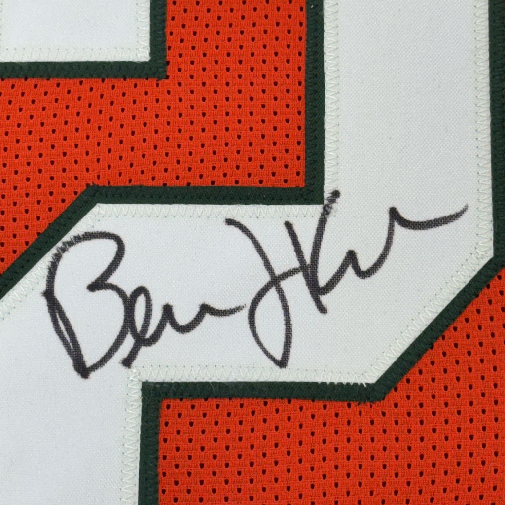 Framed Autographed/Signed Bernie Kosar 35x39 Miami Orange College Football Jersey JSA COA
