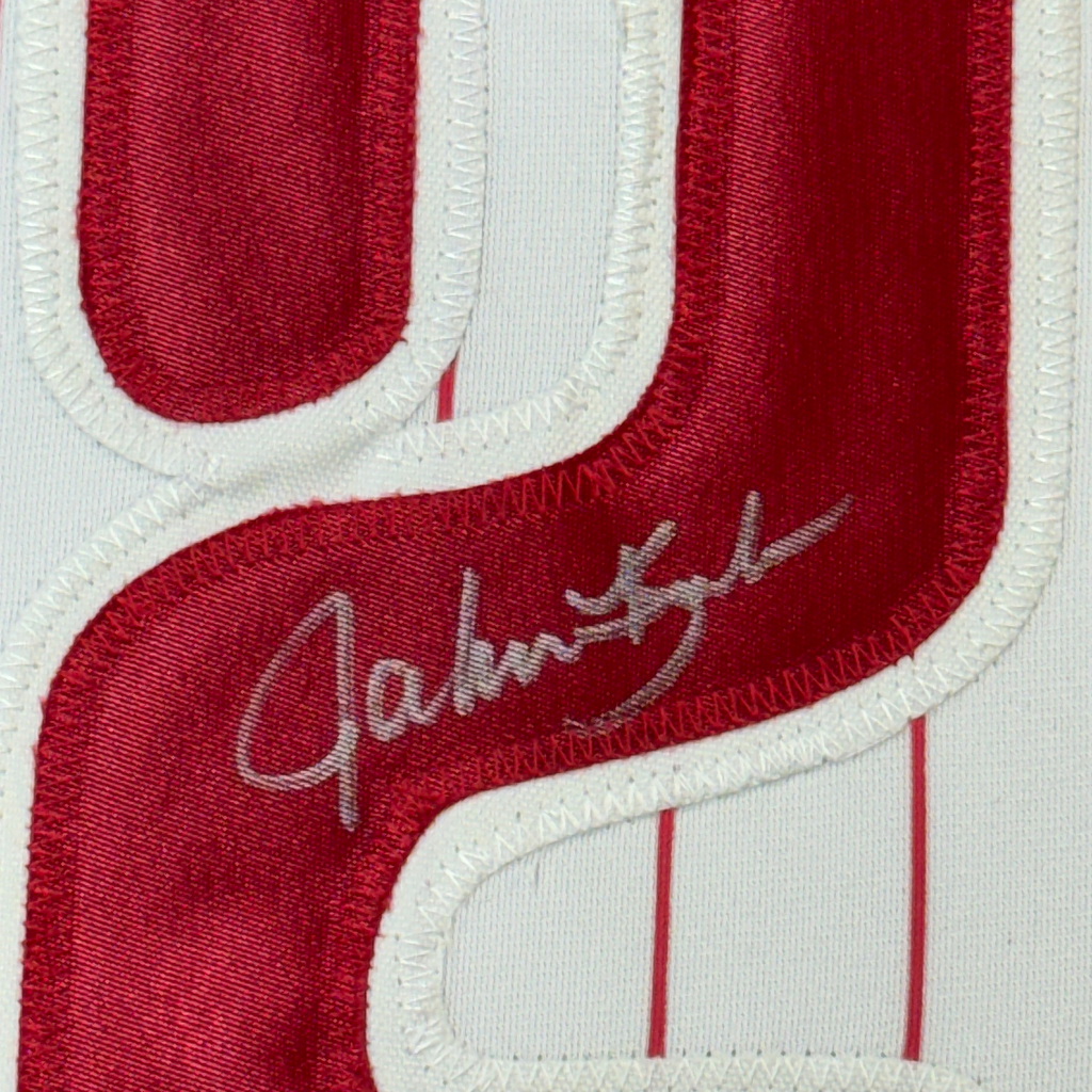 Framed Autographed/Signed John Kruk 35x39 Philadelphia Pinstripe Baseball Jersey JSA COA