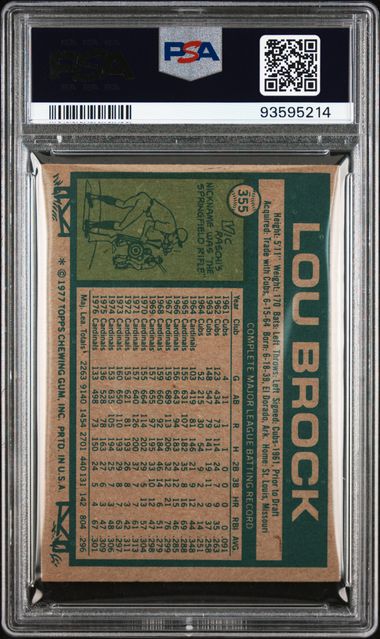 Graded 1977 Topps Lou Brock #355 Baseball Card PSA 7 Near Mint