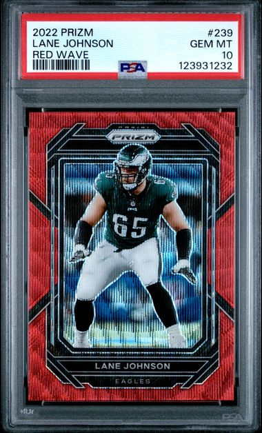 Graded 2022 Panini Prizm Lane Johnson #239 /149 Red Wave Philadelphia Eagles Football Card PSA 10 Gem Mint