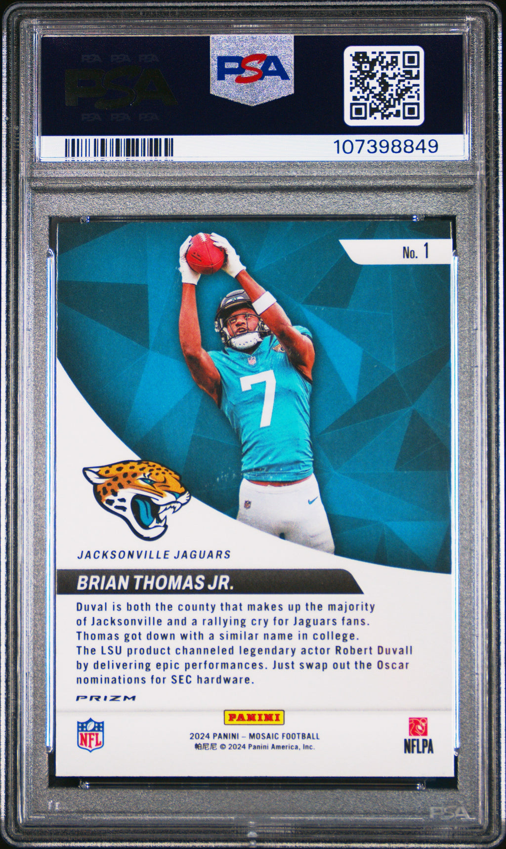 Graded 2024 Panini Mosaic Brian Thomas Jr #1 Elevate Green Rookie RC Football Card PSA 10 Gem Mint