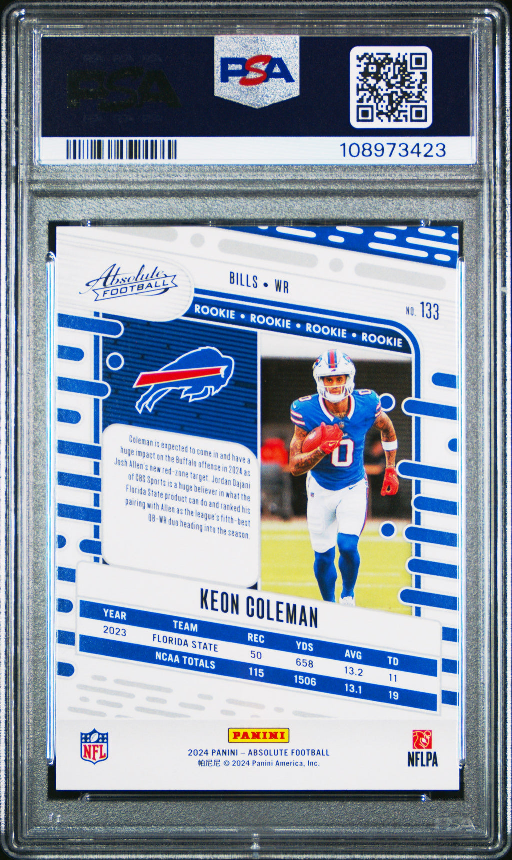 Graded 2024 Panini Absolute Keon Coleman #133 Rookie RC Football Card PSA 10 Gem Mint