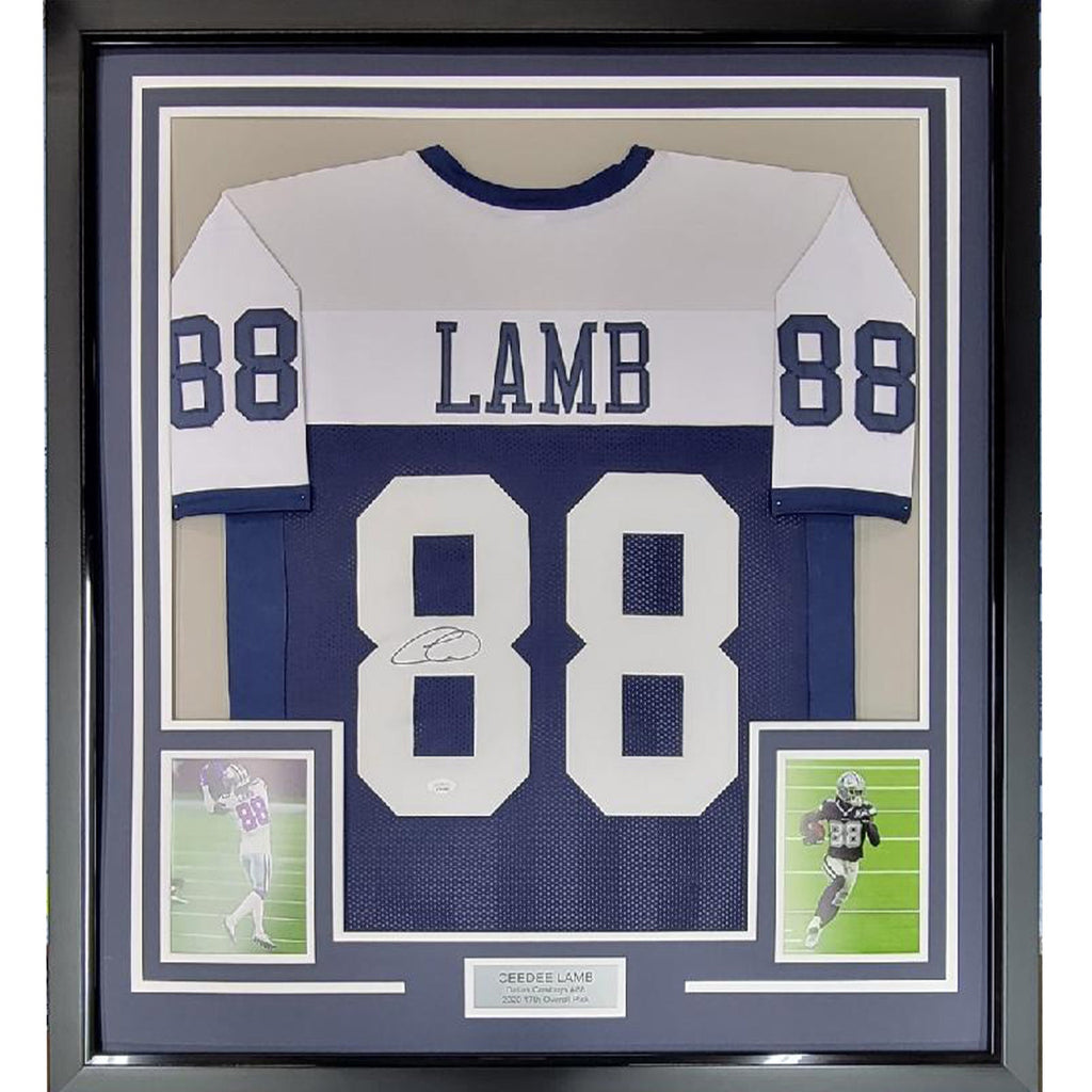 Framed Autographed/Signed CeeDee Lamb 35x39 Dallas Thanksgiving Day Football Jersey JSA COA